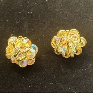 CRYSTAL SPARKLY OPALASCANT BEZEL SET CLIP BACK EARRINGS